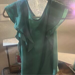 LOFT Teal Ruffle Sleeve Blouse